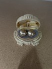 Vintage pearl Clip On Earrings In 1930s Art Deco Celluloid Plastic Clamshell Cas