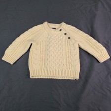 GAP Baby 6-12 Mths Unisex Cable Knit Ivory Cream Long Sleeve Pullover Button Nec