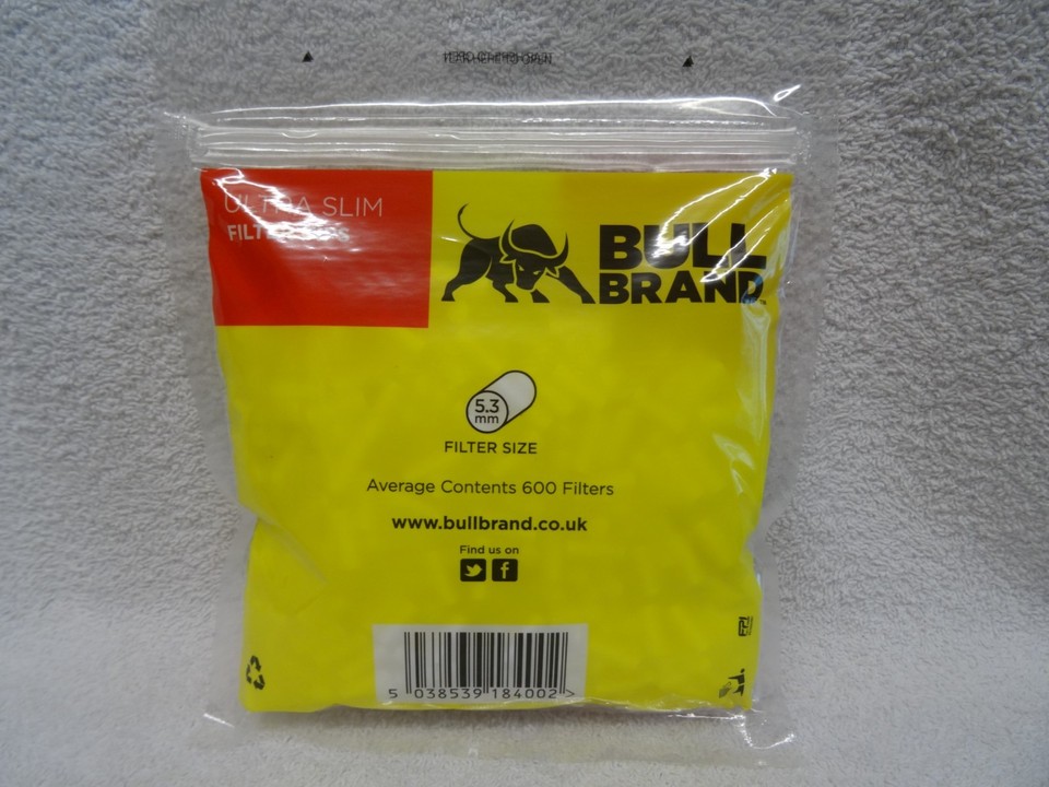 6000 x Bull Brand 5.3mm Ultra Slim Filter Tips, 10 x 600 Sealed Filter ...