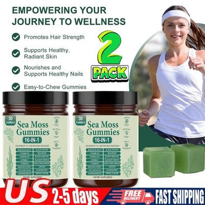 2 Sea Moss Gummies 16-in-1,Sea Moss Blend with Black Seed Oil-Green Apple Flavor