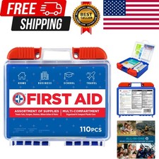 110 Pc First Aid Kit: Clean, Treat, Protect Minor Cuts, Home, Office, Car, Schoo