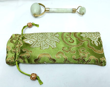 Jade Facial Roller Dual Sided Relieves Stress Tension Revives Skin Silk Pouch