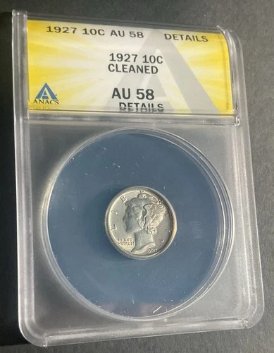 1927 US Dime/10c, AU58/cleaned/ANACS