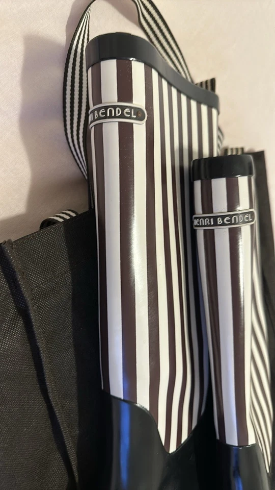 Botas de goma de lluvia Henri Bendel para mujer, marrón, rayas, excelente estado, talla 9 Foto 2 de 4