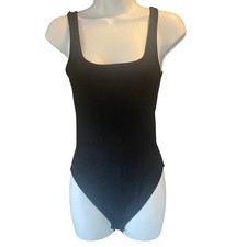 OQQ Womens Ribbed Seamless Scoop Neck Bodysuit M Black Minimalist Basic Capsule