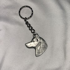 Llavero vintage 1982 Rawcliffe peltre “I Love My Siberian Husky” perro encanto