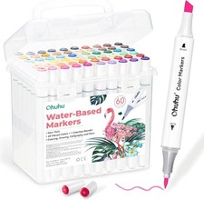 Ohuhu Markers for Adult Coloring Books No Bleeding 60 Colors Water-based Dual Ti