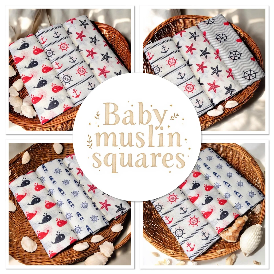 BABYBAZAAR Paquete de 3 cuadrados grandes de muselina impresos paño para bebé baberos de pañal toallitas regalo