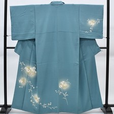 Vintage Japanese Kimono  Houmongi  Blue Silk  Floral  rr1178b