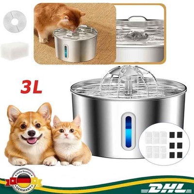 3L,Trinkbrunnen Haustier Edelstahl Wasserspender für Katzen Hunde mit Filter