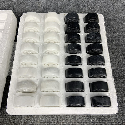 Vintage Onyx Marble Stone Set Of 32 Black & White Checkers Game Pieces