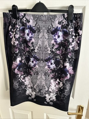 Next Fitted Pencil Skirt Size 16 Black Purple Lilac Grey UK