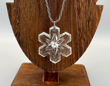 Vintage Clear Crystal Snowflake Necklace Sterling Silver Chain Large Pendant 3D