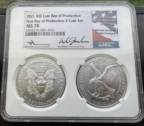 2021 ASE 2-Coin Set NGC MS70 Mercanti Gaudioso SIGNED  First/Last Day of Product