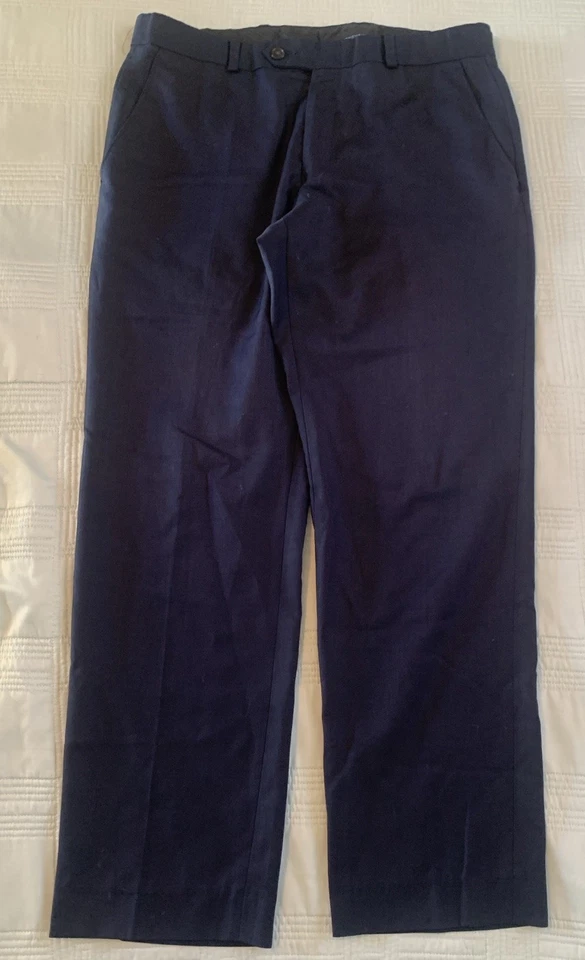 Pantalones de vestir Lauren Ralph Lauren para hombre de lana azul marino frente plano talla 32x30 etiqueta verde Foto 2 de 4