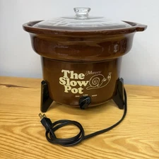 Vtg Slow Pot Poke Snail Munsey Electric Slow Cooker Crock Pot Tested Glass Lid
