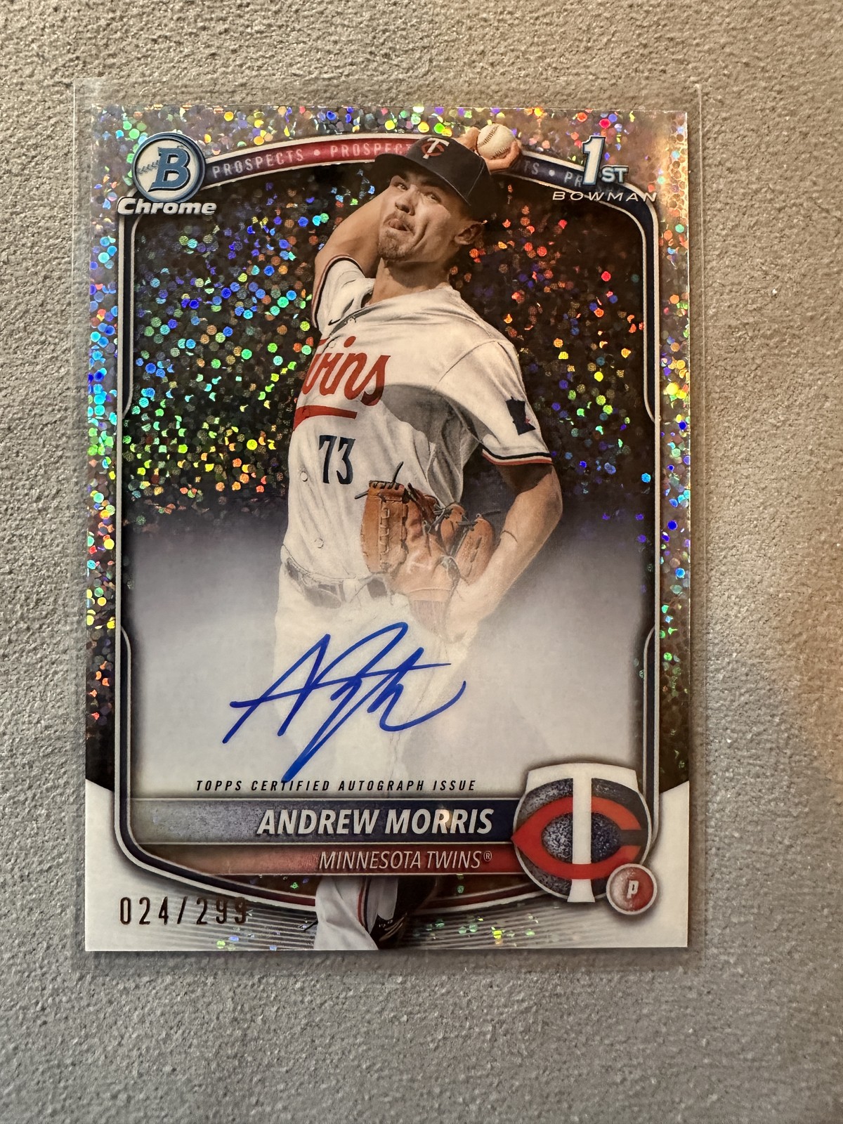 2025 Bowman #CPA-AMO Andrew Morris 1st Chrome Speckle Refractor /299 Twins Auto