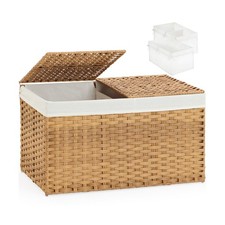 Rattan Storage Basket with Lid, 17.2 Gallon Foldable with Removable Liners