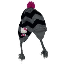 Hello Kitty Hat Cap Strap Back Chevron Pom Fleece Youth Girls Winter Cute Pink B