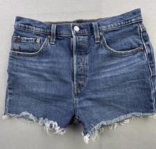Levi's 501 Jean Shorts Women's Size W29 Blue Denim Button Fly Distressed Raw Hem