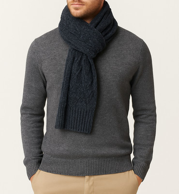 Amanda Blu Men s Cable Knit Chenille Scarf Charcoal Navy NWT