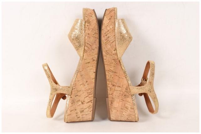Tory Burch Gold Leather Sandals Strap Cork Sole 65M Used thumbnail 2