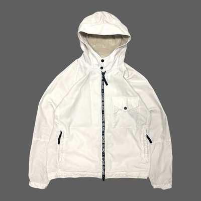 Stone Island Cupro Nylon-TC Double Zip Hooded Jacket Spellout Medium White Osti