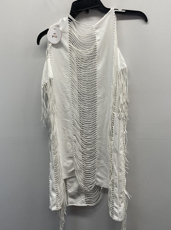 PQ Swim Women's White Ribbed Fringe Swim Cover Up Vest XS/S NWT