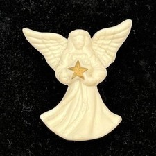 Vintage White Angel Holding Gold Star Brooch Pin Christmas Religious Novelty Y2K