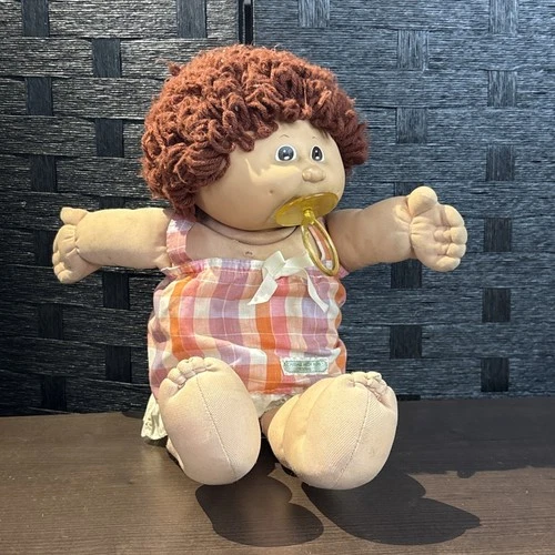 Vintage Cabbage Patch Kids Doll With Pacifier And Dress Orange Curly Hair