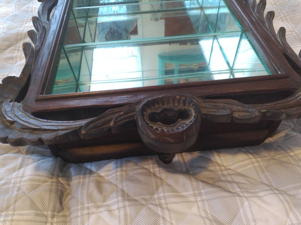 Antique Black Forest ? Glass-Backed Wooden Knick-Knack Shelf - READ! - Image 3 of 4