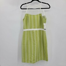 J. Taylor Retro 60's Avocado Green Mod Illusion Sheer Neckline Sheath Dress Sz 8