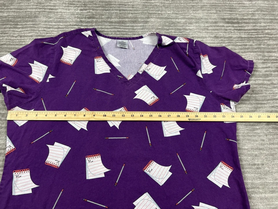 Scrub Top Womens Large Purple V-Neck Short Sleeve 100% Cotton RX - Image 4 of 4