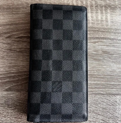 Authentic Louis Vuitton Brazza Black Damier Graphite Canvas Long Wallet