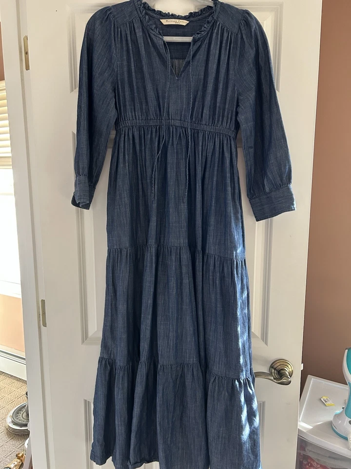 WAYWARD FANCIES-eShakti Tiered Ruched Denim  dress M 8 - Image 4 of 4