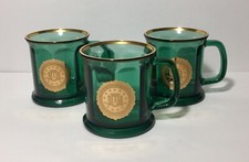 Set Of 3 Department Of Justice FBI Green Glass With Gold Trim Mugs Made In USA