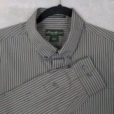 Eddie Bauer Button Up Shirt Men Large Gray Striped Wrinkle Resistant Relaxed Fit