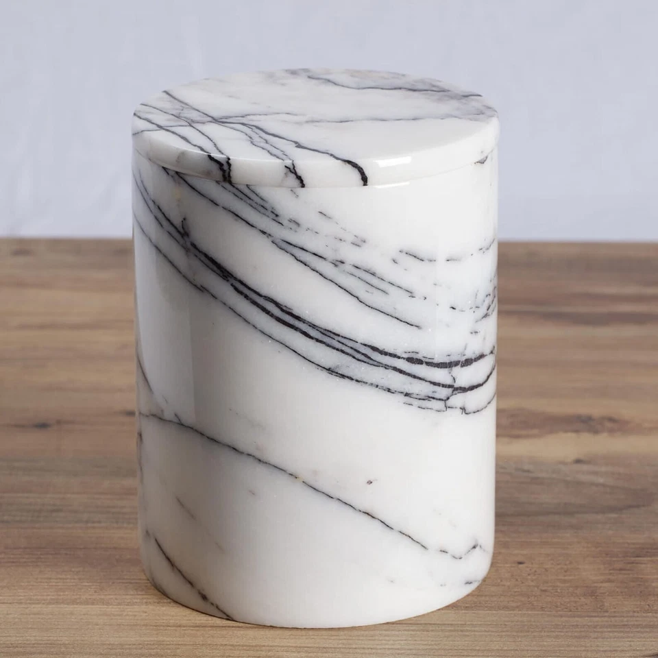 Handmade Marble Cylindrical Storage Container | Elegant Kitchen & Home Décor | - Image 2 of 4