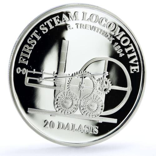 Gambia 20 dalasis Trains Railways 1st Trevithick Steam Locomotive Ag coin 2014 - Picture 1 of 6