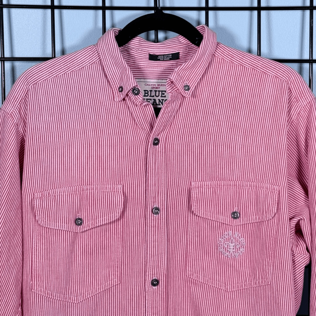 Vintage Calvin Klein Sport Denim Striped LS Shirt Mens S Red Made in USA 80s thumbnail 3