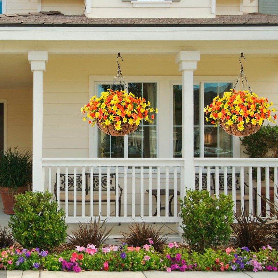 Fall Artificial Hanging Baskets Flowers Plants Outdoor Porch Decoration