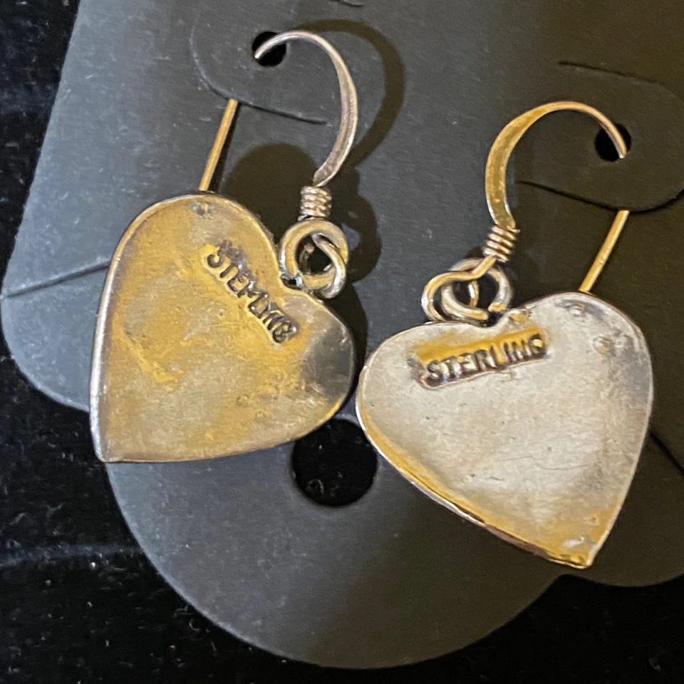 Винтажные серебряные серьги-сердечки 5/8 дюйма x 0,75 дюйма с инкрустацией голубым камнем лазуритом - Изображение 4 из 4