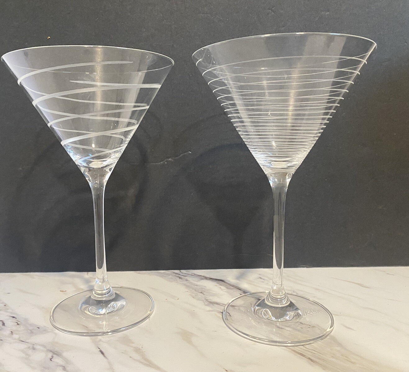 Vintage Mikasa Crystal Martini Glasses with Etched Swirl Design - Set of 2