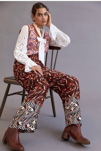 Anthropologie Brown Motif Breezy Patterned Boho Wide Leg Pants 16W - Picture 2 of 13