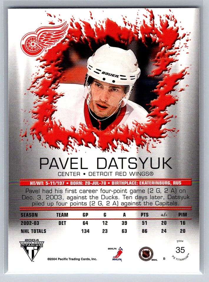 # 35 Pavel Datsyuk Detroit Red Wings 2003-04 Pacific Private Stock Titanium - Image 2 of 2