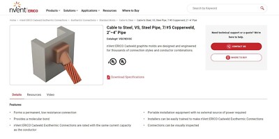 ERICO VSC9EV3C Cable to Steel, VS, Steel Pipe, 7/#5 Copperweld, 2'' 4'' Pipe