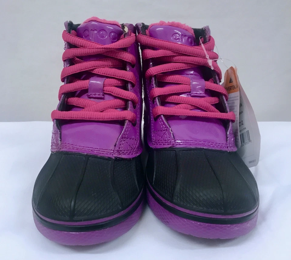 Crocs Botas Niños 10 12 13 1 Púrpura Todo Fundido Pato Nieve Con Cordones O Resistentes Foto 3 de 4