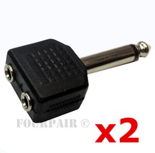 2pcs 1/4" Mono Plug Male to Dual 3.5mm Stereo Female Jack Audio Adapter Splitter