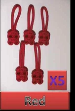 5 Lot 550 Paracord Zipper Pull / KeyChains ~2.5" - RED