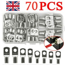70PCS Copper Lugs Ring Terminals Car Bare Battery Welding Crimp Wire Connectors
